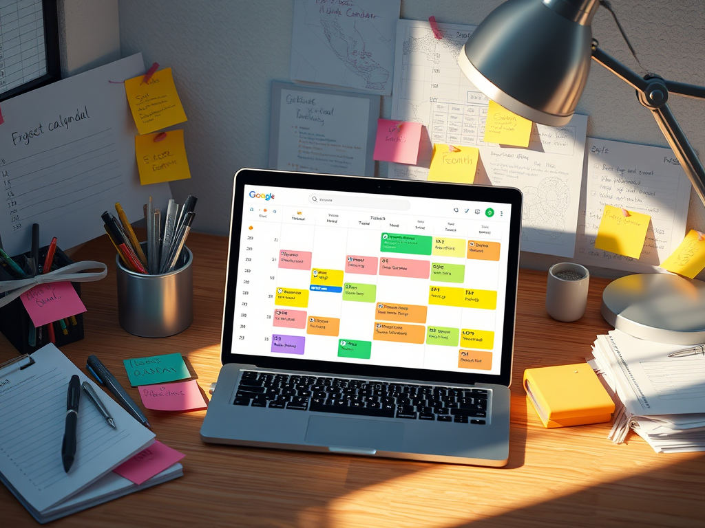 using a digital calendar on a tablet with colorful events and reminders.